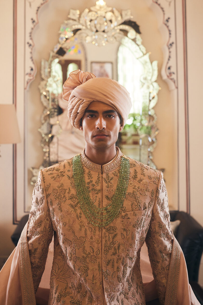 Shahrazad Embroidered Silk Safa - Champagne, Champagne, image 1